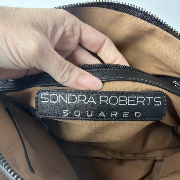 Sondra Roberts Squared Vegan Leather Brown Suede Clutch Purse Makeup Bag Travel - Picture 10 of 14